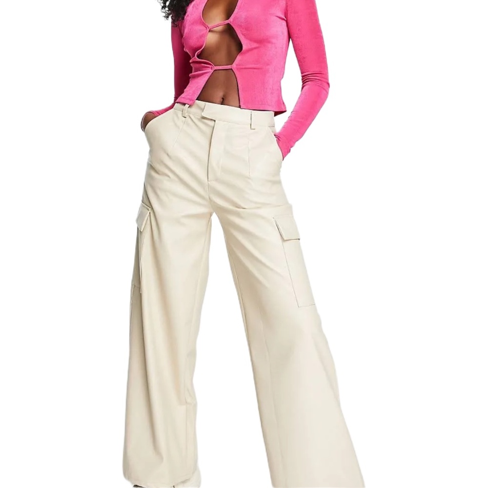 Missguided FAUX LEATHER CARGO WIDE LEG TROUSERS